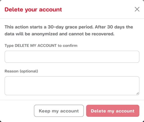 The delete confirmation window asking you to type the confirmation text