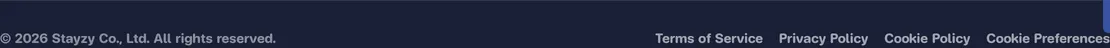 The policy links in the bottom bar of the Stayzy website