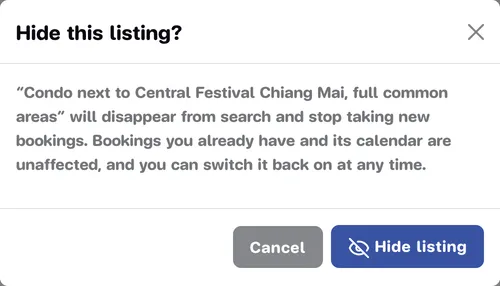 Hide this listing confirmation window
