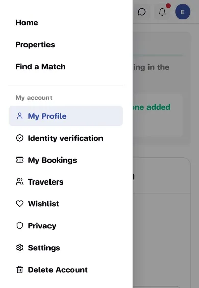 The phone menu drawer showing the My account section