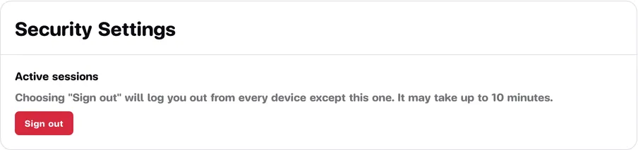 The Security Settings card with the button to sign out other devices